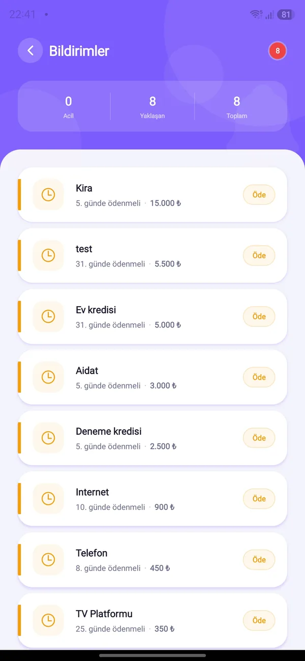 HomBoo ekranı: Ödemeler