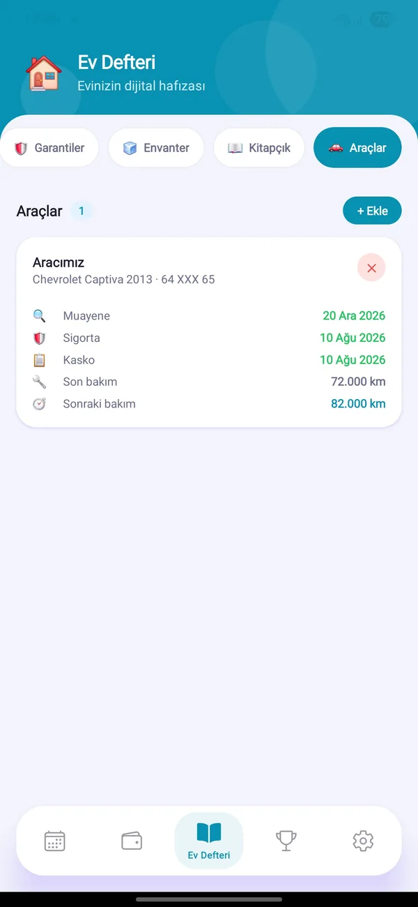Araçlar ekranı