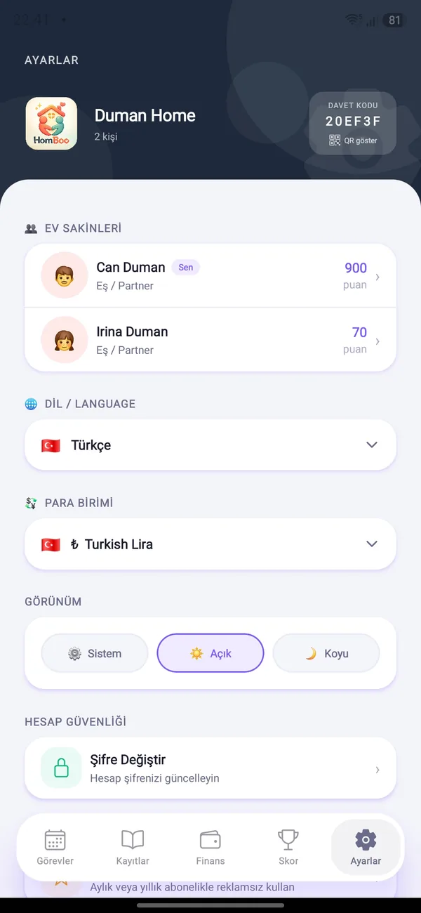 HomBoo ekranı: Hane üyeleri